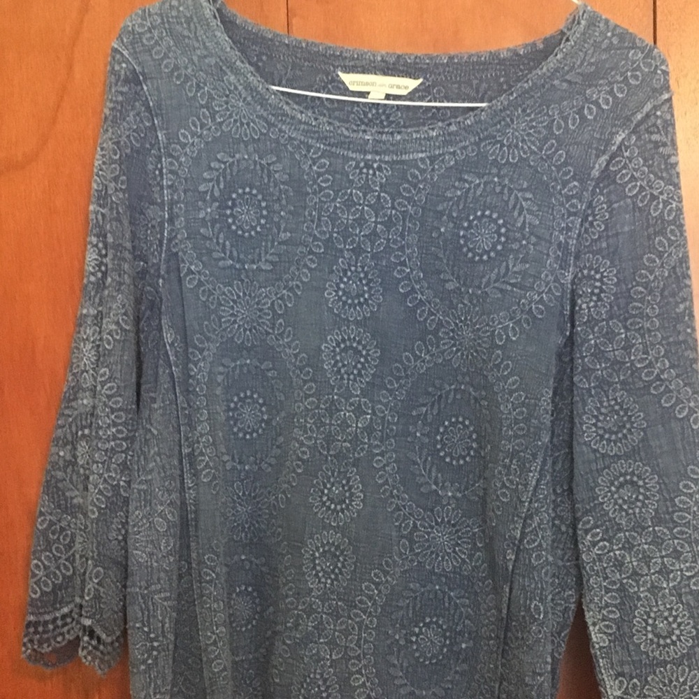 Acid-Washed Denim Top with Lace